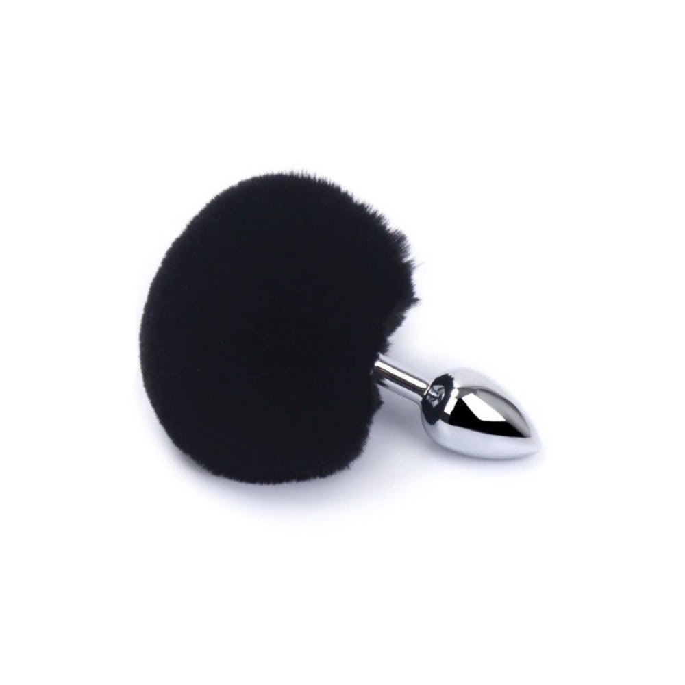 Plug anal em metal, com pompom colorido, feito em alumínio fundido e polido a mão - tamanho P - 8027