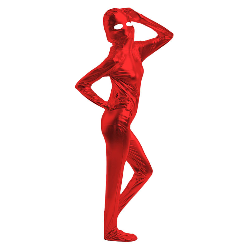 Macacão Zentai Vermelho Brilhante com Zíper nas Costas e Abertura nos Olhos e Boca - 5639