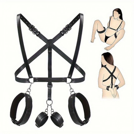 Fetiche Harness de Couro Sintético com Algemas - 8205