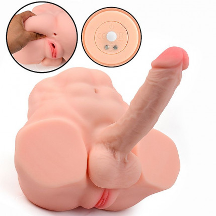Masturbador Hermafrodita Médio - Meio Corpo com Vagina Ânus e Pênis / Com Vibração - 8188