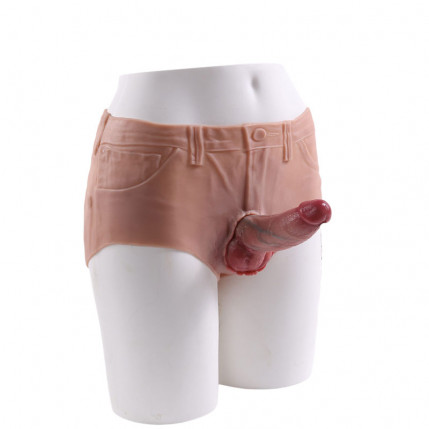 Cinta Peniana Estilo Short com Pênis Realístico com Escroto, Veias Salientes e Glande – ONE-PIECE PENIS STRAP - 8299