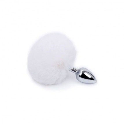 Plug anal em metal, com pompom colorido, feito em alumínio fundido e polido a mão - tamanho P - 8027